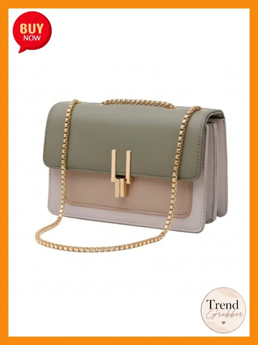 Vegan Leather Quilted Crossbody Bag with Gold Chain Strap